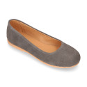 Suede leather Girl Ballet flat shoes to dress.