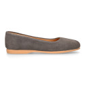 Suede leather Girl Ballet flat shoes to dress.