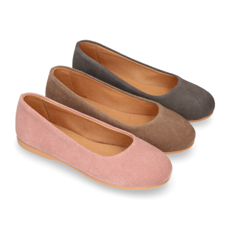 Suede leather Girl Ballet flat shoes to dress.