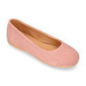 Suede leather Girl Ballet flat shoes to dress.