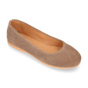Suede leather Girl Ballet flat shoes to dress.