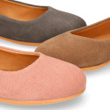 Suede leather Girl Ballet flat shoes to dress.