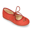 Autumn winter canvas Girl Mary Jane shoes with FLOWER CHOPPED design in seasonal colors.