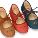 Autumn winter canvas Girl Mary Jane shoes with FLOWER CHOPPED design in seasonal colors.