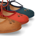 Autumn winter canvas Girl Mary Jane shoes with FLOWER CHOPPED design in seasonal colors.