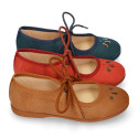 Autumn winter canvas Girl Mary Jane shoes with FLOWER CHOPPED design in seasonal colors.