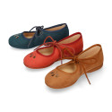 Autumn winter canvas Girl Mary Jane shoes with FLOWER CHOPPED design in seasonal colors.