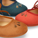 Autumn winter canvas Girl Mary Jane shoes with FLOWER CHOPPED design in seasonal colors.