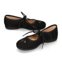 Black Autumn winter canvas Girl Mary Jane shoes with FLOWER CHOPPED design.