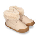 Kids Bootie BLANDITOS shoes with faux fur neck design and with side zipper closure.