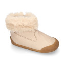 Kids Bootie BLANDITOS shoes with faux fur neck design and with side zipper closure.