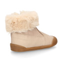 Kids Bootie BLANDITOS shoes with faux fur neck design and with side zipper closure.