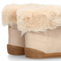 Kids Bootie BLANDITOS shoes with faux fur neck design and with side zipper closure.