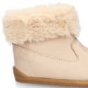 Kids Bootie BLANDITOS shoes with faux fur neck design and with side zipper closure.