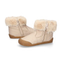 Kids Bootie BLANDITOS shoes with faux fur neck design and with side zipper closure.