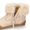 Kids Bootie BLANDITOS shoes with faux fur neck design and with side zipper closure.