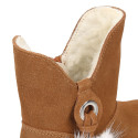 Suede leather Boots with zipper closure and fake hair lining.