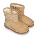 Suede leather Kids Boots Australian style combined with Nylon and fake hair lining.