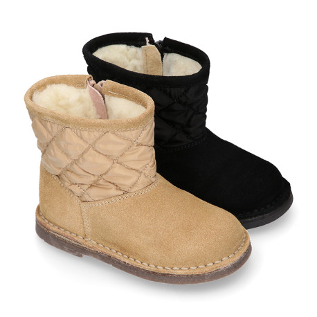 Suede leather Kids Boots Australian style combined with Nylon and fake hair lining.