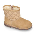 Suede leather Kids Boots Australian style combined with Nylon and fake hair lining.