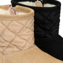 Suede leather Kids Boots Australian style combined with Nylon and fake hair lining.