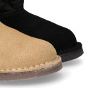 Suede leather Kids Boots Australian style combined with Nylon and fake hair lining.