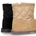 Suede leather Kids Boots Australian style combined with Nylon and fake hair lining.