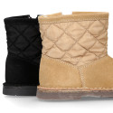 Suede leather Kids Boots Australian style combined with Nylon and fake hair lining.