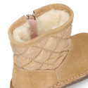 Suede leather Kids Boots Australian style combined with Nylon and fake hair lining.