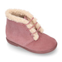 Classic kids suede leather little bootie with FAKE HAIR design.