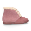 Classic kids suede leather little bootie with FAKE HAIR design.