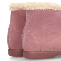 Classic kids suede leather little bootie with FAKE HAIR design.