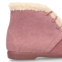 Classic kids suede leather little bootie with FAKE HAIR design.