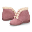 Classic kids suede leather little bootie with FAKE HAIR design.