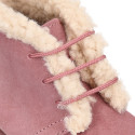 Classic kids suede leather little bootie with FAKE HAIR design.