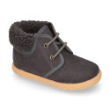 Autumn winter canvas casual KIDS ankle boots with fake hair neck design.