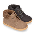 Autumn winter canvas casual KIDS ankle boots with fake hair neck design.