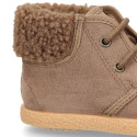 Autumn winter canvas casual KIDS ankle boots with fake hair neck design.