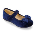 Shiny Velvet canvas girl Mary Jane shoes with RIBBON design.