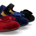 Shiny Velvet canvas girl Mary Jane shoes with RIBBON design.