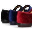 Shiny Velvet canvas girl Mary Jane shoes with RIBBON design.