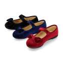 Shiny Velvet canvas girl Mary Jane shoes with RIBBON design.