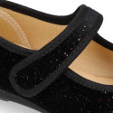 Shiny Velvet canvas girl Mary Jane shoes with RIBBON design.