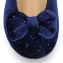 Shiny Velvet canvas girl Mary Jane shoes with RIBBON design.