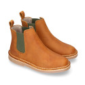 Kids ankle boots with elastic band in Nappa leather in TAN color.