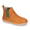 Kids ankle boots with elastic band in Nappa leather in TAN color.