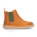 Kids ankle boots with elastic band in Nappa leather in TAN color.