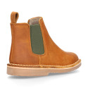 Kids ankle boots with elastic band in Nappa leather in TAN color.