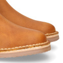 Kids ankle boots with elastic band in Nappa leather in TAN color.