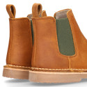 Kids ankle boots with elastic band in Nappa leather in TAN color.